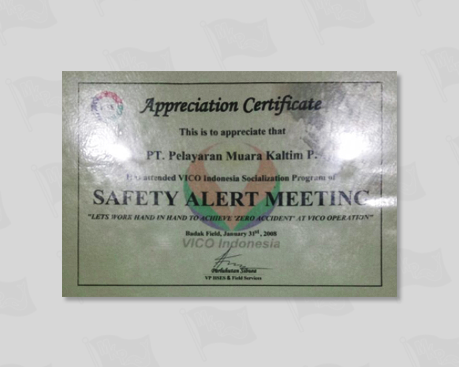 Safety Alert Meeting Certificate